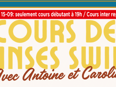 Mardi 15-09: seulement cours débutant à 19h / Cours inter reporté